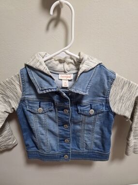 Cat & Jack Light Blue Denim Jacket with Heather Gray Sleeves And Animal Hood
